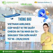 THÔNG BÁO: VIETNAM AIRLINES CẬP NHẬT VỊ TRÍ QUẦY CHECK-IN TẠI NHÀ GA T3 SÂN BAY TÂN SƠN NHẤT