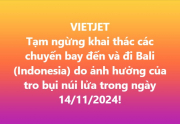 VietJet tạm ngừng khai thác chuyến bay đến và đi Bali (Indonesia)