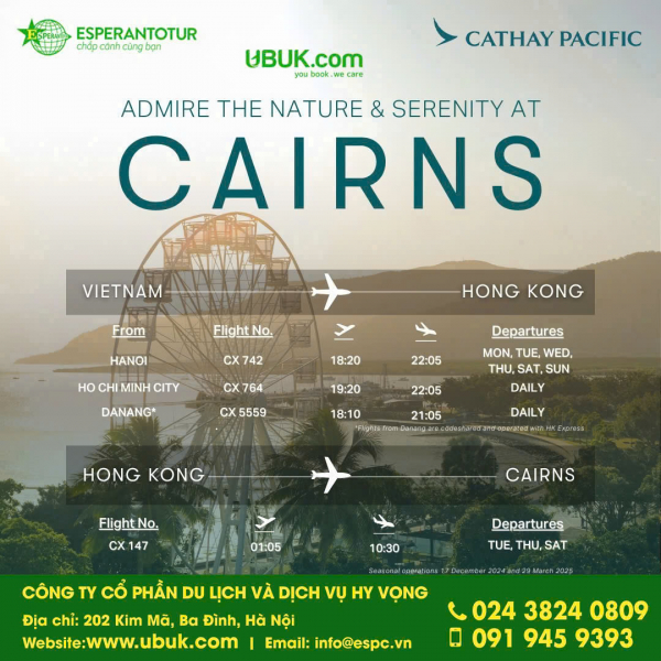 CÙNG CATHAY PACIFIC BAY ĐẾN CAIRNS – ÚC