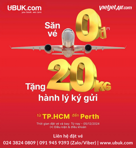 VÉ 0Đ ĐẾN PERTH – KHÁM PHÁ TÂY ÚC CÙNG 20KG HÀNH LÝ MIỄN PHÍ TỪ VIETJET!