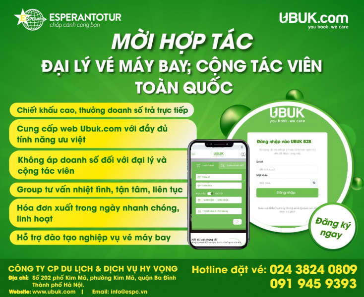 CÔNG TY CP DU LỊCH VÀ DỊCH VỤ HY VỌNG MỜI HỢP TÁC ĐẠI LÝ VÉ MÁY BAY & CỘNG TÁC VIÊN TOÀN QUỐC