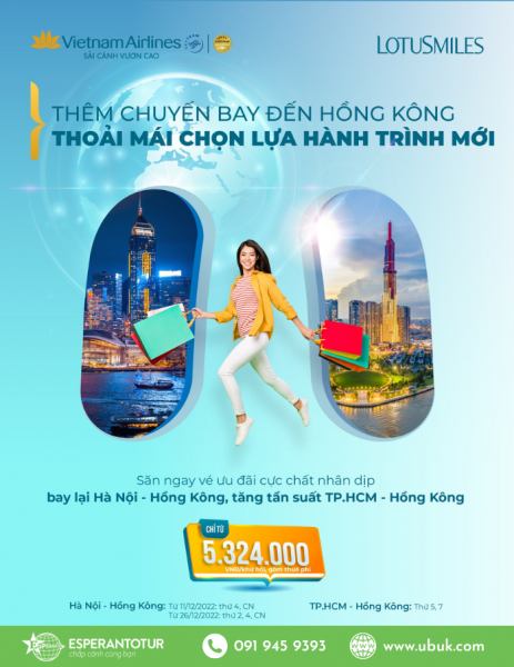VIETNAM AIRLINES TĂNG TẦN SUẤT BAY TP HỒ CHÍ MINH - HONGKONG & MỞ LẠI ĐƯỜNG BAY HÀ NỘI - HONGKONG
