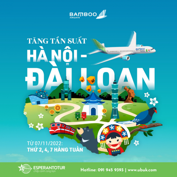 BAMBOO AIRWAYS TĂNG TẦN SUẤT BAY HÀ NỘI - ĐÀI BẮC