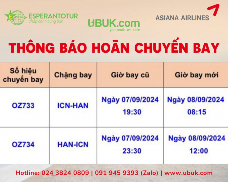 ASIANA AIRLINES HOÃN CHUYẾN BAY