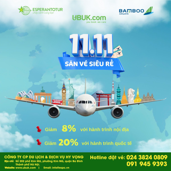 ƯU ĐÃI NGÀY ĐÔI 11/11 – SĂN VÉ SIÊU RẺ CÙNG BAMBOO AIRWAYS