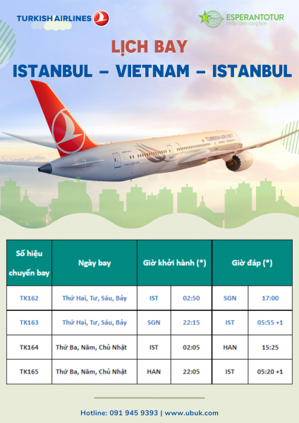 CẬP NHẬT LỊCH BAY TURKISH AIRLINES TỪ 01/11/2022