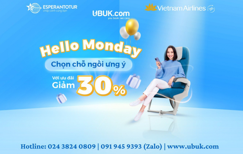 ĐẶC QUYỀN LỰA CHỌN CHỖ CÙNG VIETNAM AIRLINES – GIẢM NGAY 30% VÀO THỨ HAI HÀNG TUẦN!