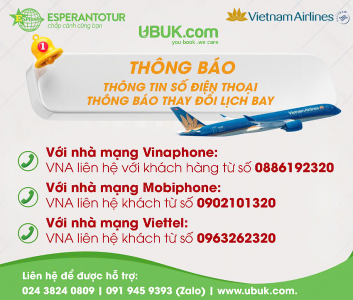 CẬP NHẬT SỐ ĐIỆN THOẠI THÔNG BÁO THAY ĐỔI LỊCH BAY CỦA VIETNAM AIRLINES